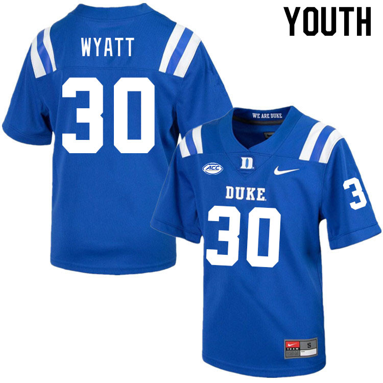 Youth #30 Carter Wyatt Duke Blue Devils College Football Jerseys Stitched-Royal